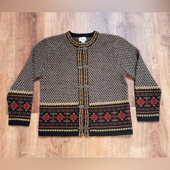Cambridge Dry Goods Sweaters - Cambridge Dry Goods vtg Nordic fair isle wool sweater size small clasp closure